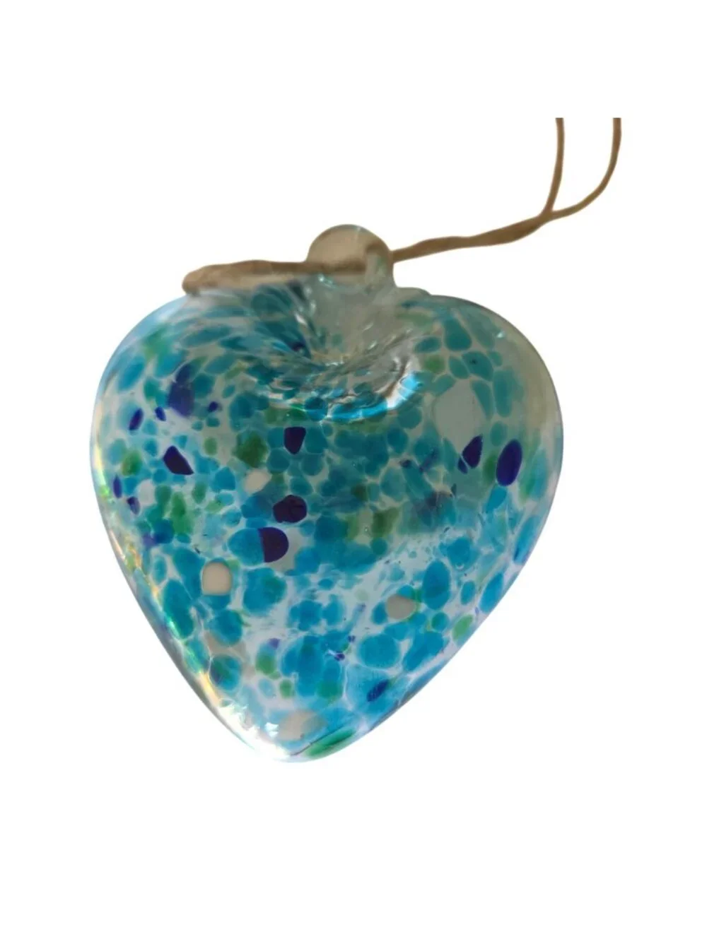 Set of 3 Handcrafted Blown Glass Heart Ornaments Blue & Green Swirl Design